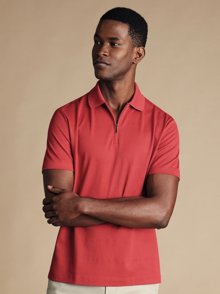Charles Tyrwhitt Pink Cool Popcorn 100% Cotton Polo Shirt - Image 1 of 6