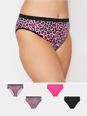 Yours Curve Pink Leopard Print High Leg Knickers 5 Pack - Image 1 of 5