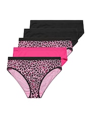 Yours Curve Pink Leopard Print High Leg Knickers 5 Pack - Image 3 of 5