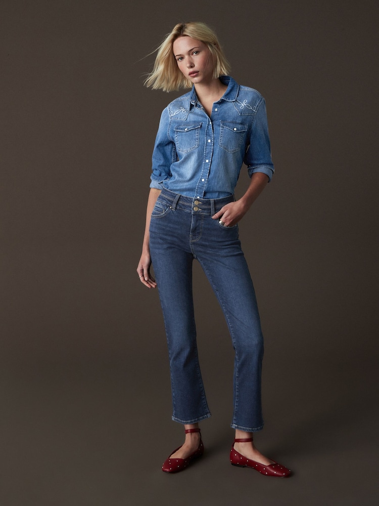Bleu moyen - Slim Flared Flatteur And Shape Bootcut Jeans - Image 1 of 8