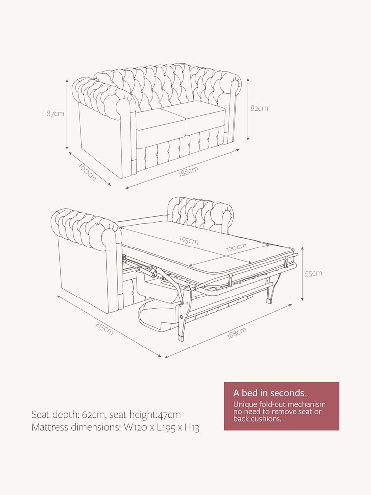 Jay-Be Luxe Velvet Shiraz Red Chesterfield 2 Seater Sofa Bed - Image 6 of 6