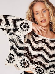 Apricot Black Chevron Diagram Crocket Sleeve Top - Image 3 of 4