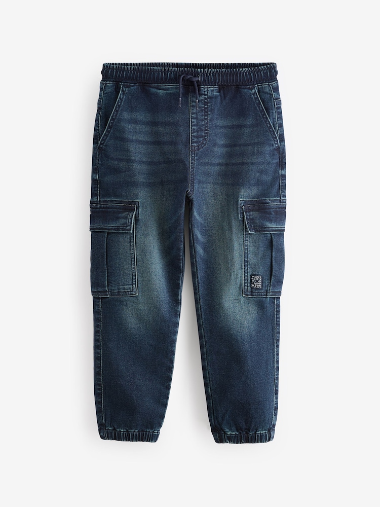 Inky Blue Cargo Jeans With Elasticated Waist (3-16yrs) - Image 1 of 5