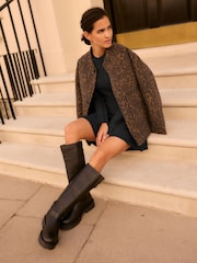 Leopard - Lange, angeraute Bomberjacke mit Print - Bild 2 von 8