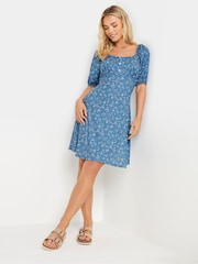 PixieGirl Petite Blue PixieGirl Blue Ditsy Floral Print Mini Dress - Image 1 of 5