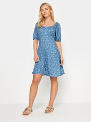 PixieGirl Petite Blue PixieGirl Blue Ditsy Floral Print Mini Dress - Image 2 of 5