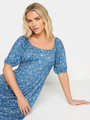 PixieGirl Petite Blue PixieGirl Blue Ditsy Floral Print Mini Dress - Image 4 of 5