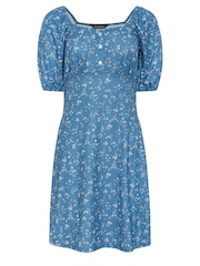 PixieGirl Petite Blue PixieGirl Blue Ditsy Floral Print Mini Dress - Image 5 of 5