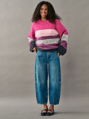 Pink Stripe Boucle Knitted Crew Neck Jumper - Image 2 of 7