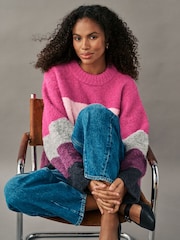 Pink Stripe Boucle Knitted Crew Neck Jumper - Image 3 of 7