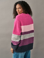 Pink Stripe Boucle Knitted Crew Neck Jumper - Image 4 of 7