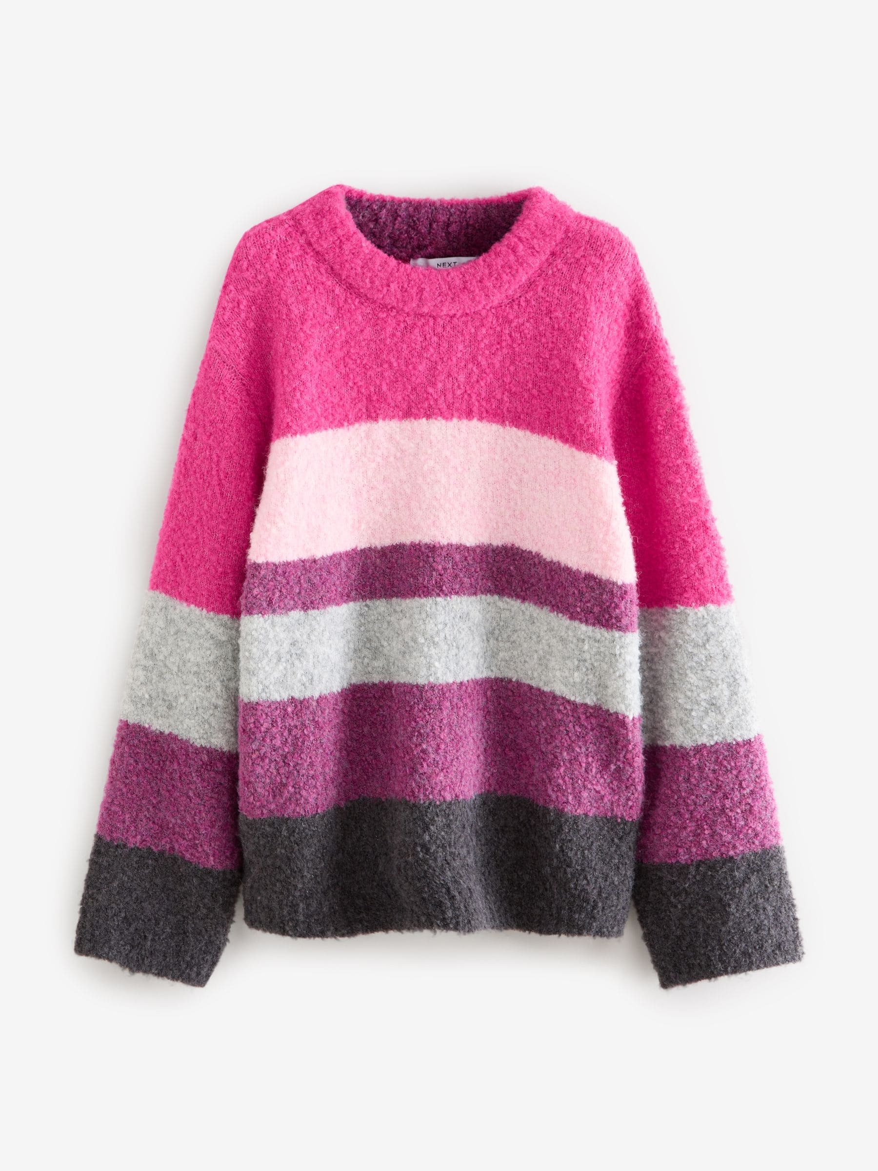 Buy Pink Stripe Boucle Knitted Crew Neck Jumper from the Next UK