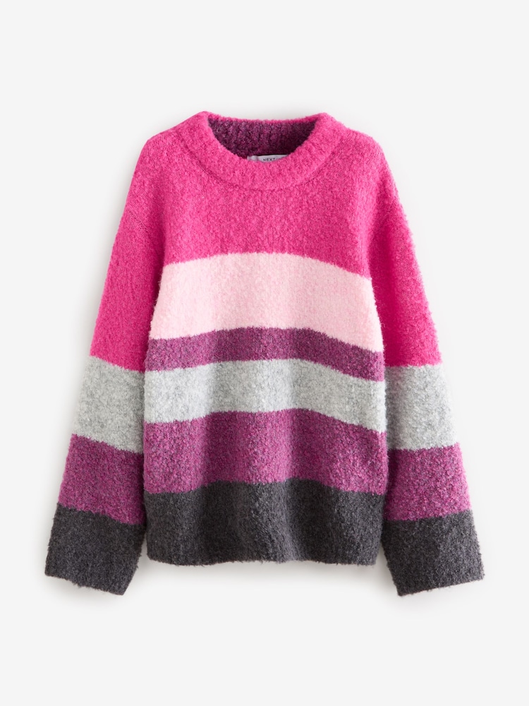 Pink Stripe Boucle Knitted Crew Neck Jumper - Image 5 of 7