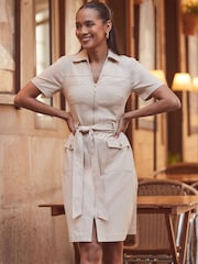 Sosandar Natural Denim Belted Utility Dress - Image 1 of 5