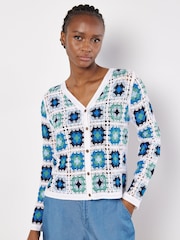 Apricot Blue Granny Squares Crochet Cardigan - Image 1 of 4