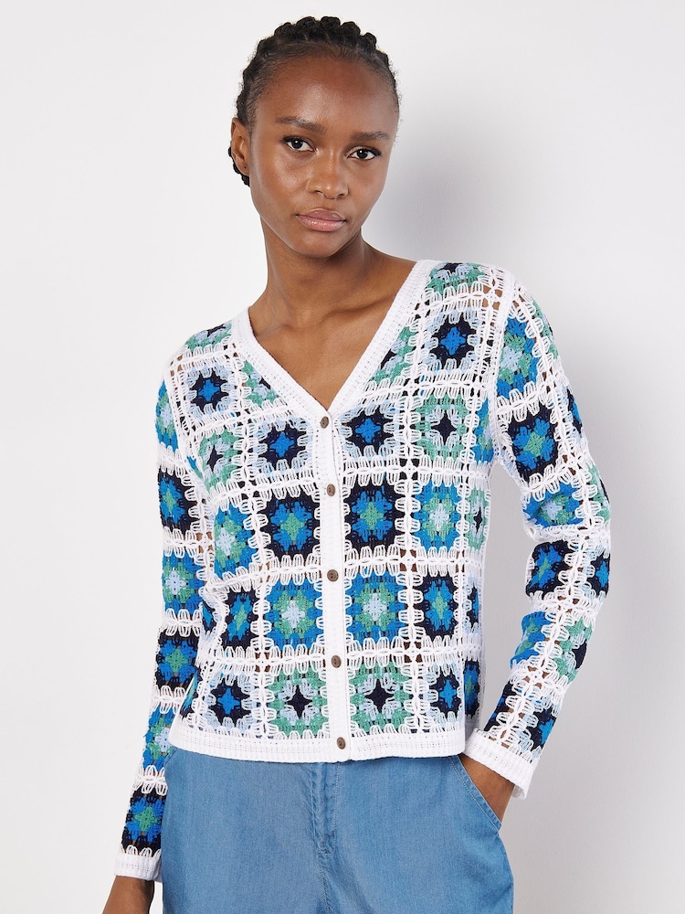 Apricot Blue Granny Squares Crochet Cardigan - Image 1 of 4