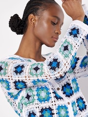 Apricot Blue Granny Squares Crochet Cardigan - Image 3 of 4