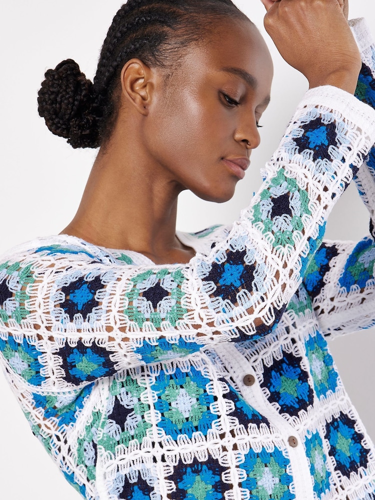 Apricot Blue Granny Squares Crochet Cardigan - Image 3 of 4