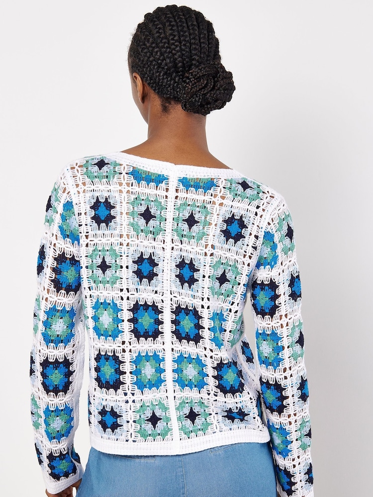 Apricot Blue Granny Squares Crochet Cardigan - Image 4 of 4