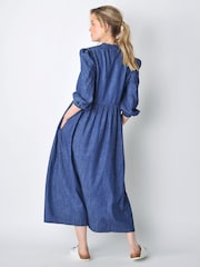 Burgs Womens Blue Valley Dress Midi Dress with Frill Detail and Large Pockets - Image 2 of 5