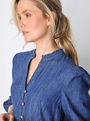 Burgs Womens Blue Valley Dress Midi Dress with Frill Detail and Large Pockets - Image 4 of 5