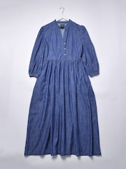 Burgs Womens Blue Valley Dress Midi Dress with Frill Detail and Large Pockets - Image 5 of 5