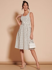 Jolie Moi Cream 1950's Inspired Belted Swing Dress - Image 1 of 6