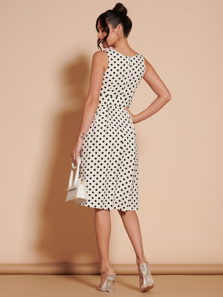 Creme - Jolie Moi 1950's Inspired Ausgestelltes Kleid mit Gürtel - Bild 2 von 6 Creme - Jolie Moi 1950's Inspired Ausgestelltes Kleid mit Gürtel - Bild 2 von 6