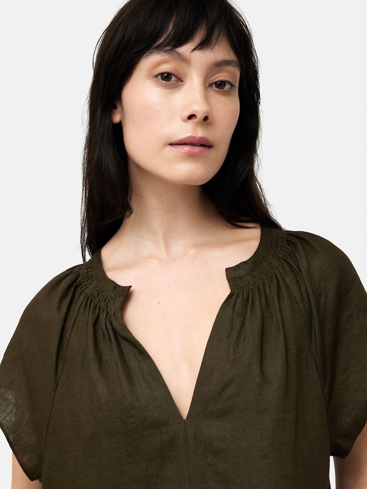 Jigsaw Green 100% Linen Smocked T-Shirt Dress - Image 2 of 6