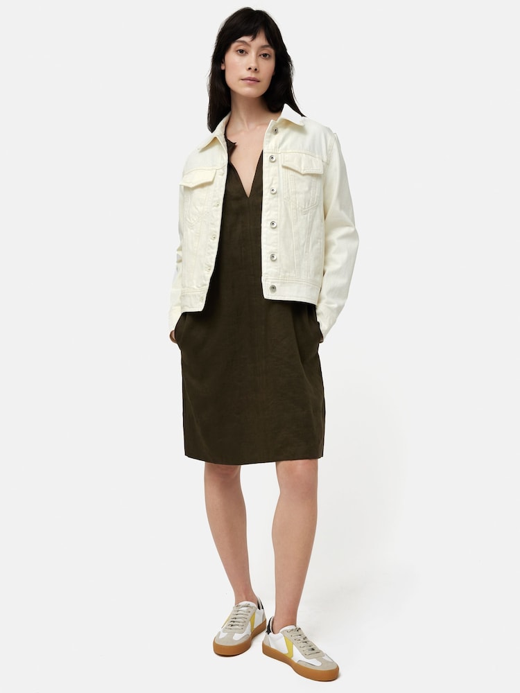 Jigsaw Green 100% Linen Smocked T-Shirt Dress - Image 6 of 6