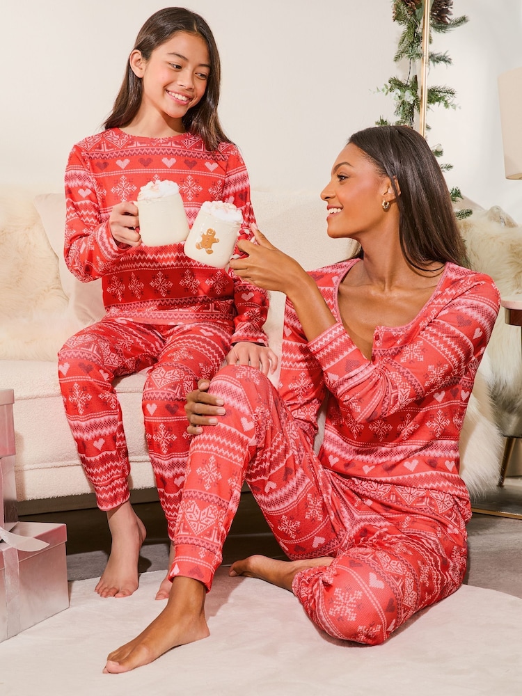 Lipsy Red Fairisle Christmas Jersey Pyjamas Trousers Set (From 3-16yrs) - Image 2 of 5