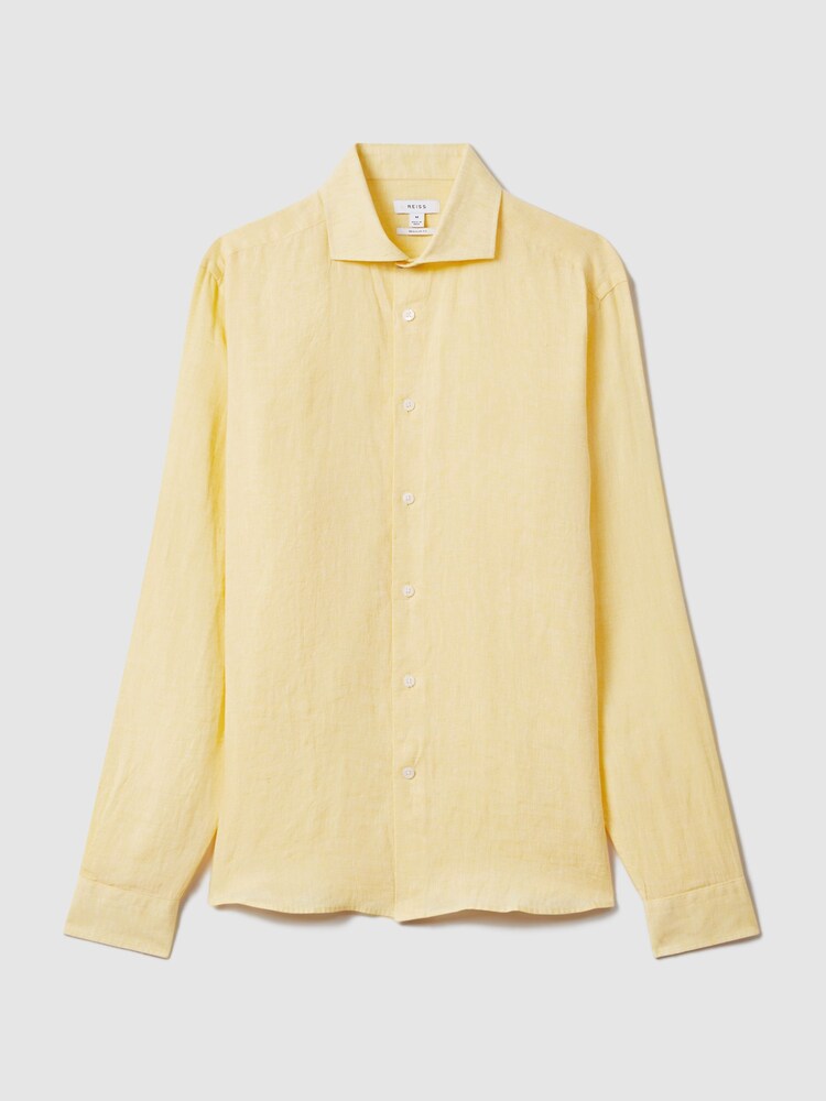 Reiss Melon Ruban Linen Button-Through Shirt - Image 2 of 6