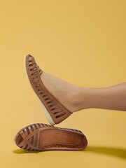 Pavers Natural Pavers Leather Open Toe Ballet Flats - Image 1 of 6