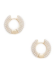 AllSaints Gold Stone Chubby Pearl Huggies Earrings - Image 1 of 4
