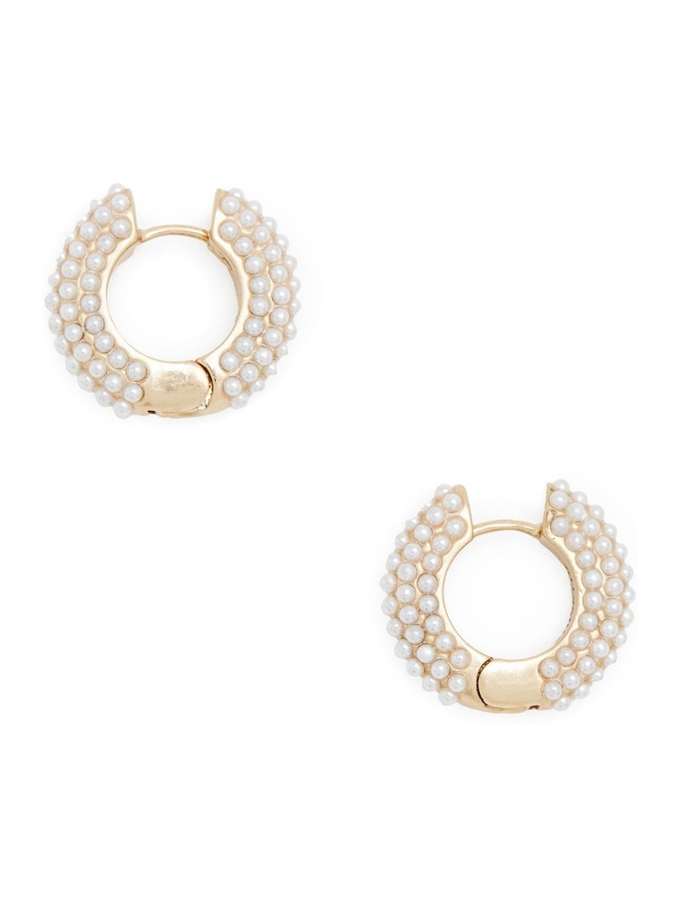 AllSaints Gold Stone Chubby Pearl Huggies Earrings - Image 1 of 4