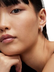 AllSaints Gold Stone Chubby Pearl Huggies Earrings - Image 2 of 4
