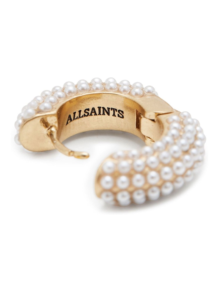 AllSaints Gold Stone Chubby Pearl Huggies Earrings - Image 4 of 4