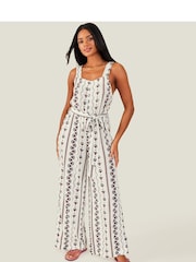 Accessorize White Fan Print Crinkle Jumpsuit - Image 1 of 4