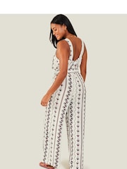 Accessorize White Fan Print Crinkle Jumpsuit - Image 2 of 4