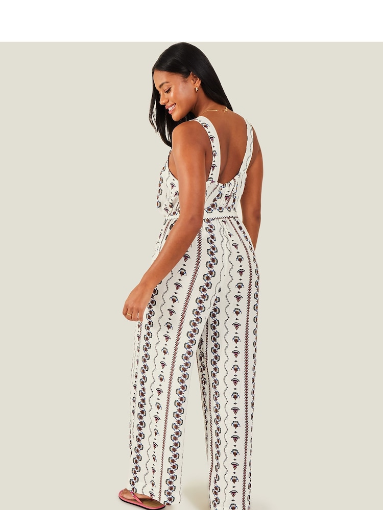 Accessorize White Fan Print Crinkle Jumpsuit - Image 2 of 4