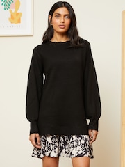 Love & Roses Black Petite Woven Hem Jumper Dress - Image 1 of 4