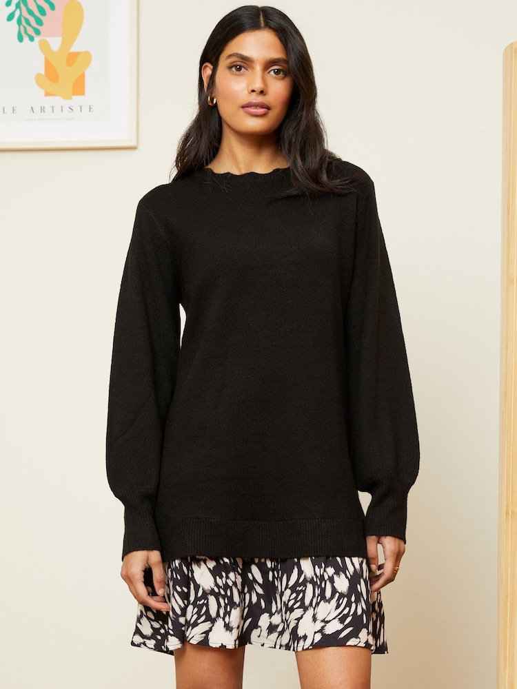 Love & Roses Black Petite Woven Hem Jumper Dress - Image 1 of 4