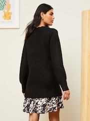 Love & Roses Black Petite Woven Hem Jumper Dress - Image 3 of 4