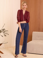 Love & Roses Burgundy Red V Neck  Hardware Blouse - Image 3 of 4