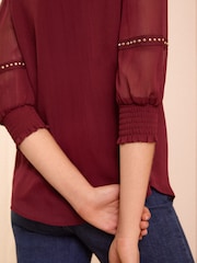 Love & Roses Burgundy Red V Neck  Hardware Blouse - Image 4 of 4