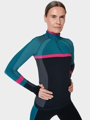 Sweaty Betty Black Beet Pink Reef Teal Athlete Seamless Half Zip Long Sleeve Top - Image 1 of 7