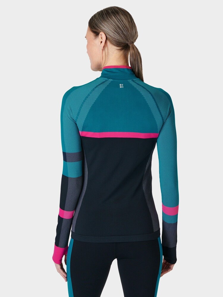 Sweaty Betty Black Beet Pink Reef Teal Athlete Seamless Half Zip Long Sleeve Top - Image 2 of 7