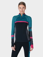 Sweaty Betty Black Beet Pink Reef Teal Athlete Seamless Half Zip Long Sleeve Top - Image 3 of 7