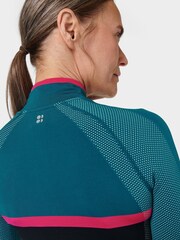 Sweaty Betty Black Beet Pink Reef Teal Athlete Seamless Half Zip Long Sleeve Top - Image 6 of 7