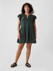 Gap Green Crinkle Gauze Embroidered Mini Dress - Image 1 of 4